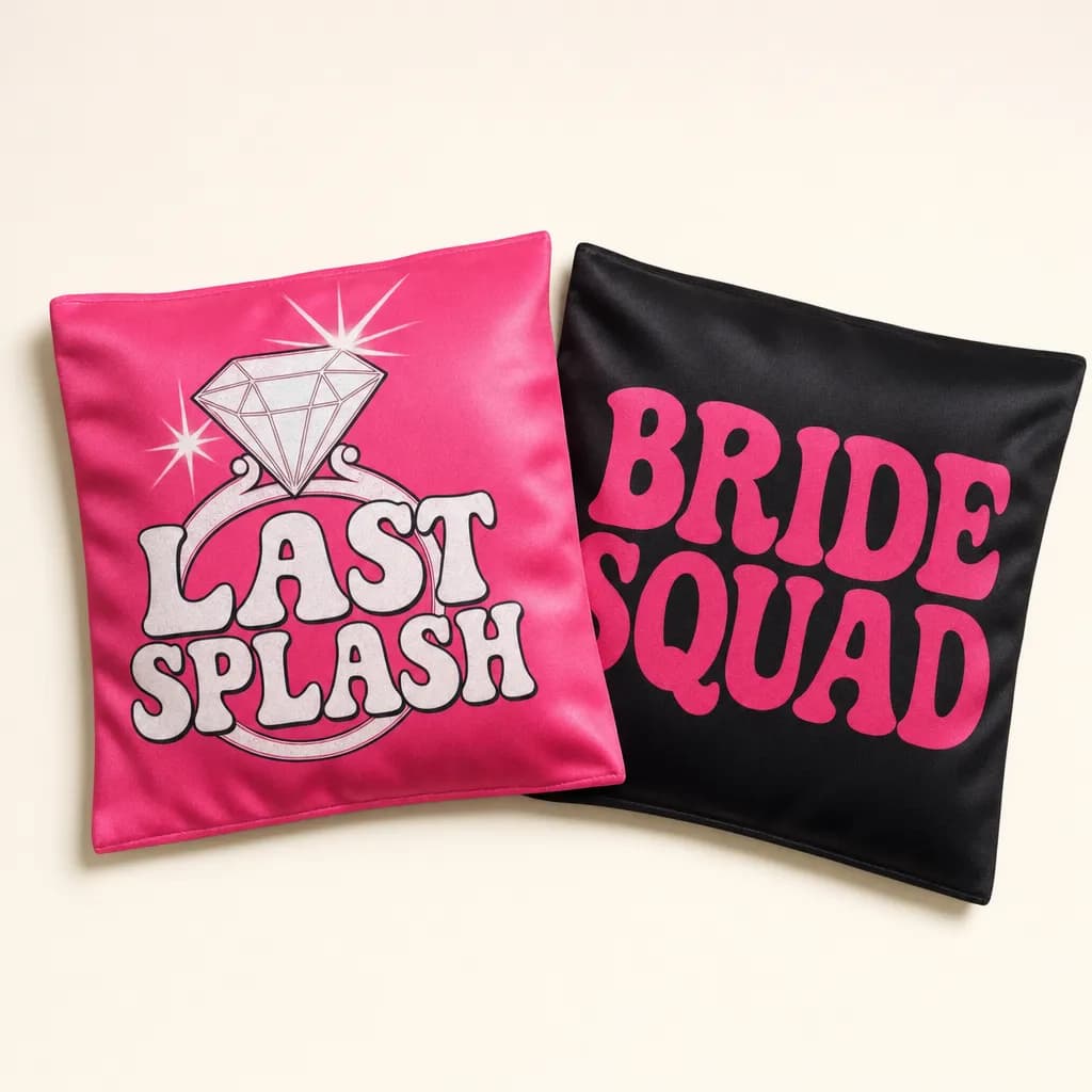 Pink and black bachelorette party cornhole bags