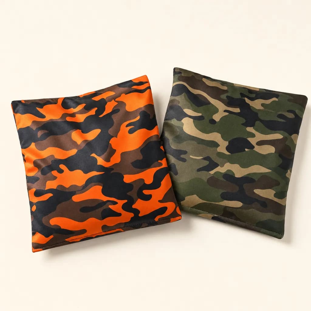 Orange camo and green camo cornhole bags